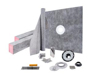 VEVOR Kit Receveur de Douche 1219x1219 mm, Seuil de Douche Étanche avec Drain Central ABS, Grille Acier Inoxydable 10 cm, 2 Bordures de Douche et Truelle Découpables, Bac de Douche pour Salle de Bain