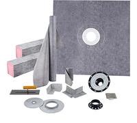 VEVOR Kit receveur de douche 1219x1219 mm seuil de douche étanche avec drain central PVC, grille acier inoxydable 10 cm, 2 bordures de douche et truelle découpables, bac de douche pour salle de bain