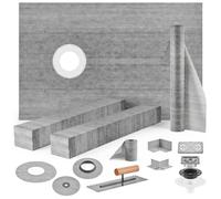 VEVOR Kit receveur de douche 965x1524 mm seuil de douche étanche avec drain décalée PVC, grille acier inoxydable 10 cm, 2 bordures de douche et truelle découpables, bac de douche pour salle de bain