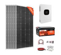 VEVOR Kit solaire complet hors réseau 1200W 24V, avec 6 panneaux solaires monocristallins 200W, batterie LiFePO₄ 25,6V 300Ah et onduleur hybride 24V 3600W, haut rendement, pour maison, hangar, ferme
