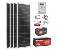 VEVOR Kit solaire complet hors réseau 400W 12V, avec 4 panneaux solaires monocristallins 100W, batterie LiFePO₄ 12,8V 200Ah, contrôleur de charge MPPT 40A et onduleur 2000W, pour camping-car, maison