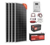 VEVOR Kit solaire complet hors réseau 400W 12V, avec 4 panneaux solaires monocristallins 100W, batterie LiFePO₄ 12,8V 200Ah, contrôleur de charge MPPT 40A et onduleur 2000W, pour camping-car, maison