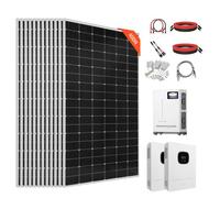 VEVOR Kit solaire complet hors réseau 4800W 48V, avec 12 panneaux solaires monocristallins 400W, batterie LiFePO₄ 51,2V 300Ah et 2 onduleurs hybrides 5000W, haut rendement, pour maison, hangar, ferme