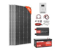 VEVOR Kit solaire complet hors réseau 800W 12V, avec 4 panneaux solaires monocristallins 200W, batterie LiFePO₄ 12,8V 300Ah, contrôleur de charge MPPT 60A et onduleur 2000W, pour camping-car, maison
