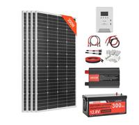 VEVOR Kit solaire complet hors réseau 800W 12V, avec 4 panneaux solaires monocristallins 200W, batterie LiFePO₄ 12,8V 300Ah, contrôleur de charge MPPT 60A et onduleur 2000W, pour camping-car, maison