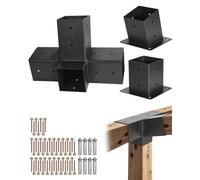 VEVOR Kit Support de Pergola, Lot de 3, Support de Poteau Bois 92x92 mm, Supports d'Angle 4 Voies, avec Base de Poteau, Base Murale, pour Poutres Bois Standard Toit Incliné, Banquet Fête en Plein Air