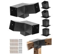 VEVOR Kit Support de Pergola, Lot de 6, Support de Poteau Bois 92x92 mm, 2 Supports d'Angle 3 Voies, 2 Bases de Poteau, 2 Bases Murales, pour Poutres Bois Standard Toit Incliné, Banquet Fête Plein Air