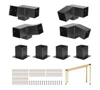 VEVOR Kit Support de Pergola, Lot de 8, Support de Poteau Bois 92x92 mm, Supports d'Angle à 3 Voies, avec 4 Bases de Poteaux, pour Poutres Bois Standard à Toit Incliné, Banquet de Fête en Plein Air