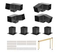 VEVOR Kit Support de Pergola, Lot de 8, Support de Poteau Bois 92x92 mm, Supports d'Angle à 3 Voies, avec 4 Bases de Poteaux, pour Poutres Bois Standard à Toit Incliné, Banquet de Fête en Plein Air