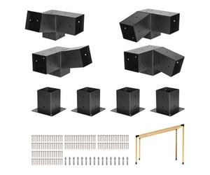 VEVOR Kit Support de Pergola, Lot de 8, Support de Poteau Bois 92x92 mm, Supports d'Angle à 3 Voies, avec 4 Bases de Poteaux, pour Poutres Bois Standard à Toit Incliné, Banquet de Fête en Plein Air