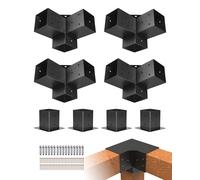 VEVOR Kit Supports de Pergola, Lot de 8, Support de Poteau Bois 92x92 mm, 4 Supports d'angle 3 Voies, 4 Bases de Poteaux, Acier au Carbone, pour Poutres Bois Standard, Banquets de Fête en Plein Air