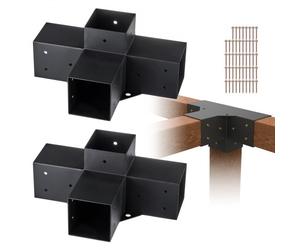 VEVOR Kit Supports de Pergola 4x4 po 10x10 cm Support de Poteau Bois de Menuiserie 2 Supports d'Angle à 4 Voies Base de Poutres Quincaillerie Bricolage pour Tonnelles, Pergolas de Terrasse, Cabanes