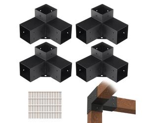 VEVOR Kit Supports de Pergola 4x4 po 10x10 cm Support de Poteau Bois de Menuiserie 4 Supports d'Angle à 3 Voies Base de Poutres Quincaillerie Bricolage pour Tonnelles, Pergolas de Terrasse, Cabanes