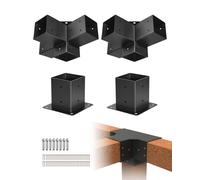 VEVOR Kit Supports de Pergola, Lot de 4, Support de Poteau Bois 92x92 mm, 2 Supports d'angle 4 Voies, 2 Bases de Poteaux, Acier au Carbone, pour Poutres Bois Standard, Banquets de Fête en Plein Air