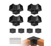 VEVOR Kit Supports de Pergola, Lot de 8, Support de Poteau Bois 142x142 mm, 4 Supports d'Angle 3 Voies, 4 Bases de Poteaux, Acier au Carbone, pour Poutres Bois Standard, Banquet de Fête en Plein Air