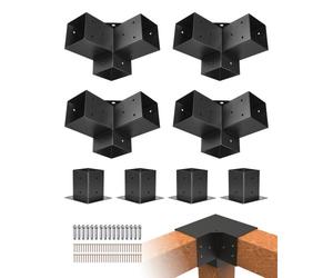 VEVOR Kit Supports de Pergola, Lot de 8, Support de Poteau Bois 92x92 mm, 4 Supports d'Angle 3 Voies, 4 Bases de Poteaux, Acier au Carbone, pour Poutres Bois Standard, Banquets de Fête en Plein Air