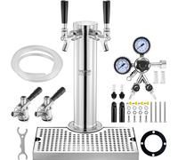 VEVOR Kit tour de gerbeur, kit de conversion de bière avec 2 robinets de soutirage, distributeur de bière en tour en acier inoxydable avec double mesureur W21.8-régulateur et raccord de fût S-System,