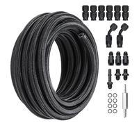 VEVOR Kit Tuyau d'Essence 6AN Durite Essence Ø 12 mm Longueur 7,62 m Tressée en PTFE et Inox Conduite de Carburant Gasoil avec 15 Adaptateurs Raccords Pivotants pour Moteur Voitures Motos Tracteurs