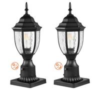 VEVOR Lampadaire extérieur, lot de 2, luminaires étanches 390 mm, avec base de montage sur pilier 9 cm, abat-jour verre, éclairage anti-foudre crépuscule à l'aube pour patio, jardin, allée, terrasse