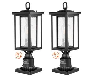 VEVOR Lampadaire extérieur, lot de 2, luminaires étanches 450 mm, avec base de montage sur pilier 9 cm, abat-jour verre, éclairage anti-foudre crépuscule à l'aube pour patio, jardin, allée, terrasse