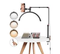 VEVOR Lampe d’Esthéticienne Demi-lune de Table, Lampe LED Arc pour Manucure Extension de Cils 20 W, Luminosité et Température de Couleur Réglables, avec Support de Téléphone, pour Beauté, Sourcils