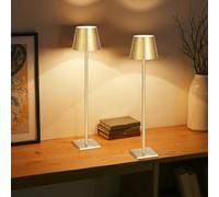 VEVOR Lampe de table sans fil 2 pcs, lampe de bureau, batterie rechargeable intégrée 5200 mAh, variateur intensité, 3 hauteurs réglables, abat-jour amovible pour bouteille, restaurant, extérieur, doré
