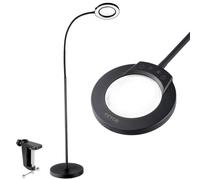 VEVOR Lampe Loupe sur Pied, Loupe de Lecture 5X avec Éclairage, Réglable en Hauteur, Col de Cygne Flexible, LED 3-en-1, 5 Modes de Couleur à Intensité Variable en Continu, pour Travaux de Précision