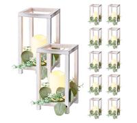 VEVOR Lanterne de Mariage en Bois, Lot de 12, Lanterne Décorative avec Bougies LED sans Flamme, Couronnes de Fleurs Artificielles, pour Centre de Table de Mariage, Fête, Décoration Intérieur, Blanc