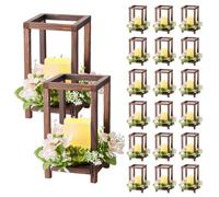 VEVOR Lanterne de Mariage en Bois, Lot de 20, Lanterne Décorative avec Bougies LED sans Flamme, Couronnes de Fleurs Artificielles, pour Centre de Table de Mariage, Fête, Décoration Intérieur, Marron