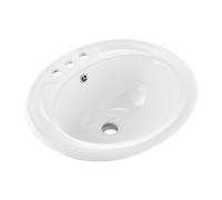 VEVOR Lavabo de salle de bain semi-encastré, vasque ovale en céramique blanche de 485 x 425 mm avec trop-plein et 3 trous de robinet, évier moderne à encastrer, pour petits espaces, maison et hôtel