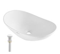 VEVOR Lavabo ovale, 592 x 361 mm, vasque à poser en céramique blanche au-dessus du comptoir, évier de style moderne, lumineux et élégant, bien emballé pour salle de bain, hôtel, toilettes, camping-car