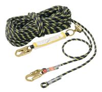 VEVOR Ligne de Vie Verticale 45,7 m, Corde d'Escalade Extérieure Tension de Rupture de 30 kN, avec Mousquetons en Acier et Serre-corde, pour Travaux d'Entretien, Aventures en Plein Air, Noir et Jaune