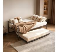 VEVOR Lit-Banquette Twin avec Lit Gigogne Escamotable Goulissant en Métal | Roulettes Verrouillables, Cadre de Lit de Jour Robuste Charge 180 kg, pour Salon, Chambre à Coucher et Chambre d'Amis, Noir