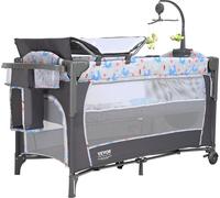 VEVOR Lit bébé Lit d'appoint bébé à roulettes 4 en 1, 926 x 598 x 692 mm Lit de voyage combiné 35 kg Max. Capacité de poids, Lit de voyage pour bébé avec moustiquaire & jouets pour animaux & crochets,
