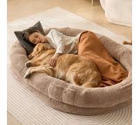 VEVOR Lit de Chien pour Humains et Animaux de Compagnie, 1825x1220x254 mm, Grand Panier pour Chien de Taille Humaine, Housse Fausse Fourrure Lapin Lavable, Mousse à Alvéole, Poche de Rangement, Marron