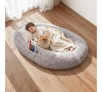 VEVOR Lit pour Chien Humain 132x86x24 cm Panier Géant pour Chien en Mousse à Mémoire de Forme Orthopédique avec Poche Latérale, Poignée, Fermeture Éclair, Housse Amovible, Lavable en Machine, Gris