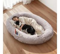 VEVOR Lit pour Chien Humain 171x100x24 cm Panier Géant pour Chien en Mousse à Mémoire de Forme Orthopédique avec Poche Latérale, Poignée, Fermeture Éclair, Housse Amovible, Lavable en Machine, Gris