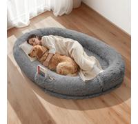 VEVOR Lit pour Chien Humain 174x118x24 cm Panier Géant pour Chien en Mousse Mémoire Forme Orthopédique avec Poche Latérale, Poignée, Fermeture Éclair, Housse Amovible, Lavable en Machine, Gris Foncé