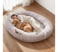 VEVOR Lit pour Chien Humain 176x122x24 cm Panier Géant pour Chien en Mousse à Mémoire de Forme Orthopédique avec Poche Latérale, Poignée, Fermeture Éclair, Housse Amovible, Lavable en Machine, Gris