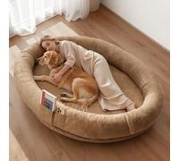 VEVOR Lit pour Chien Humain 177x123x24 cm Panier Géant pour Chien en Mousse à Mémoire de Forme Orthopédique avec Poche Latérale, Poignée, Fermeture Éclair, Housse Amovible, Lavable en Machine, Marron