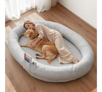 VEVOR Lit pour Chien Humain 178x120x24 cm Panier Géant pour Chien en Mousse à Mémoire de Forme Orthopédique avec Poche Latérale, Poignée, Fermeture Éclair, Housse Amovible, Lavable en Machine, Gris