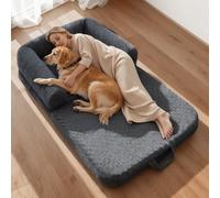 VEVOR Lit pour Chien Humain 179x95x22 cm Panier Géant pour Chien en Mousse Mémoire Forme Orthopédique avec Poche Latérale, Poignée, Fermeture Éclair, Housse Amovible, Lavable en Machine, Gris Foncé