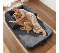 VEVOR Lit pour Chien Humain 179x95x22 cm Panier Géant pour Chien en Mousse Mémoire Forme Orthopédique avec Poche Latérale, Poignée, Fermeture Éclair, Housse Amovible, Lavable en Machine, Gris Foncé