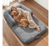 VEVOR Lit pour Chien Humain 181x111x22 cm Panier Géant pour Chien en Mousse Mémoire Forme Orthopédique avec Poche Latérale, Poignée, Fermeture Éclair, Housse Amovible, Lavable en Machine, Gris Foncé