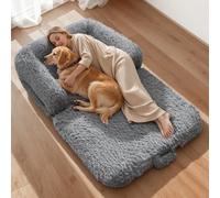 VEVOR Lit pour Chien Humain 181x111x22 cm Panier Géant pour Chien en Mousse Mémoire Forme Orthopédique avec Poche Latérale, Poignée, Fermeture Éclair, Housse Amovible, Lavable en Machine, Gris Foncé