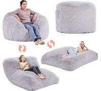 VEVOR Pouf Convertible en Louange Matelas, Fauteuil Pouf avec Housse Lavable pour Adultes, Fauteuil Paresseux en Peluche Moelleuse, Rembourrage en Mousse et Poche Latérale, pour Salon, Taille Queen