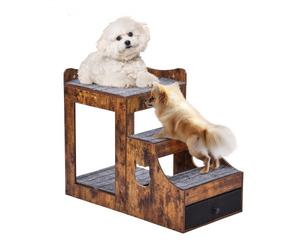 VEVOR Lit Superposé pour Animaux de Compagnie Chien Chat avec Escaliers Amovibles Plusieurs Marches avec Tiroir de Rangement pour Utilisation Intérieure Maison Chambre Près du Chevet Fenêtre, Marron