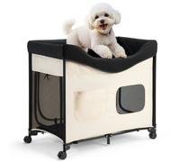VEVOR Lit Surélevé pour Chiens Animaux de Compagnie avec Roues Taille L Beige