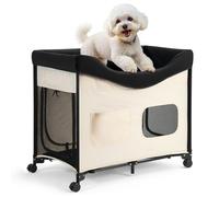 VEVOR Lit Surélevé pour Chiens Chats, Lit de Camp pour Animaux de Compagnie Pliable, Panier Chiens en Tissu Oxford 600D et Velours Hollandais, avec Roues et Pochettes Latérales, Taille XL, Beige