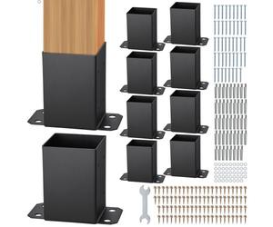 VEVOR Lot de 10 Support de Poteau Bois 102x102 mm Base de Poteaux Interne 91x91 mm Acier au Carbone Revêtement en Poudre Ancrage de Poteau pour Support Garde-corps Terrasse, Pavillon, Noir Mat